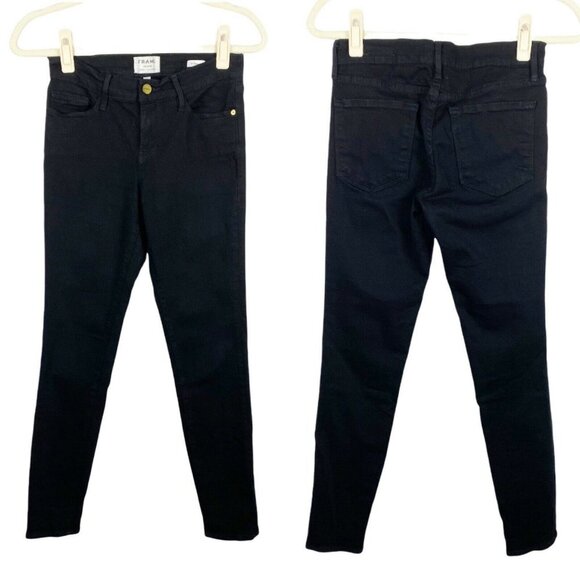 Frame Denim Le Skinny De Jeanne Jeans Black Film Noir Stretch Womens Size 26 - Picture 1 of 7